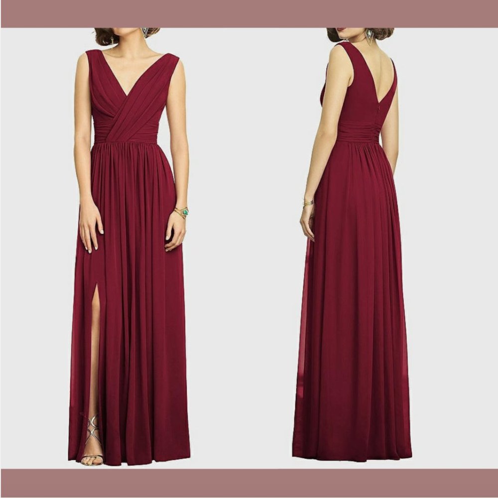 NWD Dessy Collection Sleeveless Draped Chiffon Maxi Dress Burgundy [ SZ 6 ] Q452
